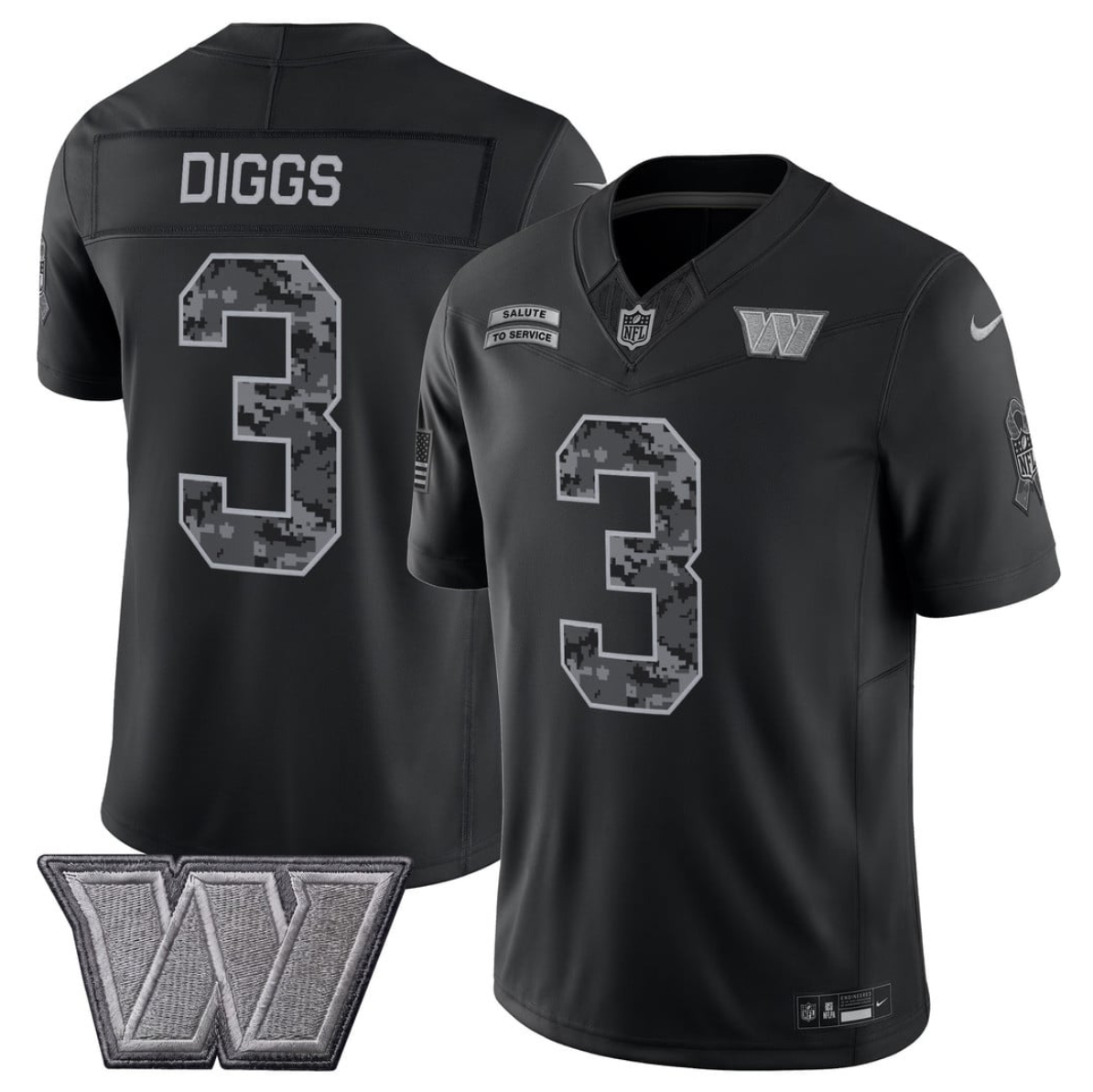 Men's Black Washington Commanders #3 Stefon Diggs F.U.S.E. 2026 Salute to Service Limited Stitched Football Jersey